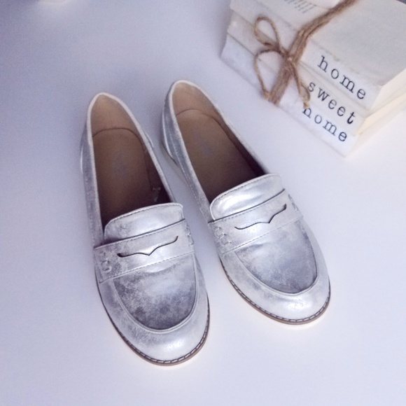Metallic Silver Penny Loafers - Picture 6 of 8